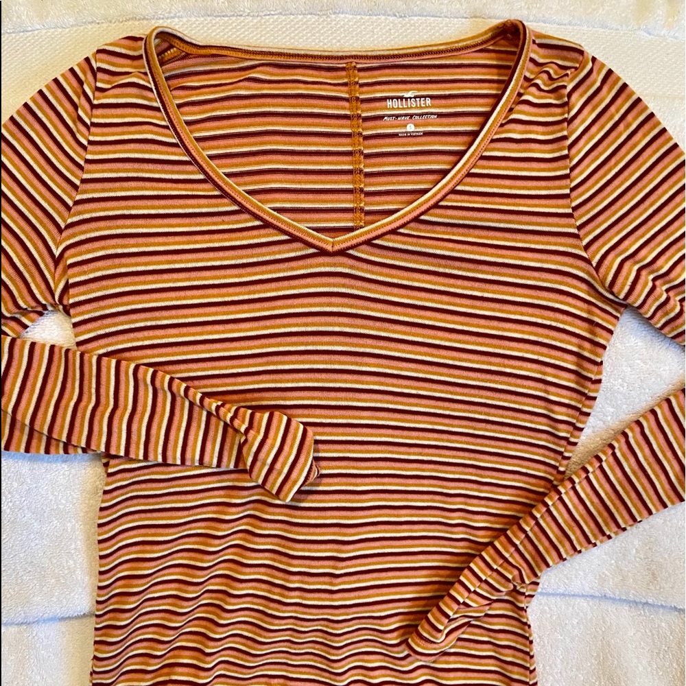 Hollister Long Sleeve Striped Henley T